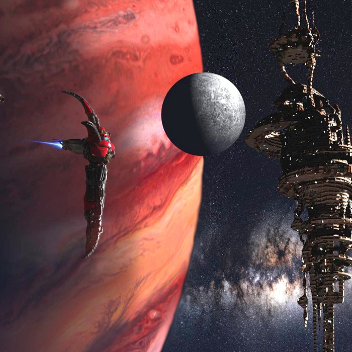 Silhouette of a hiker at sunset